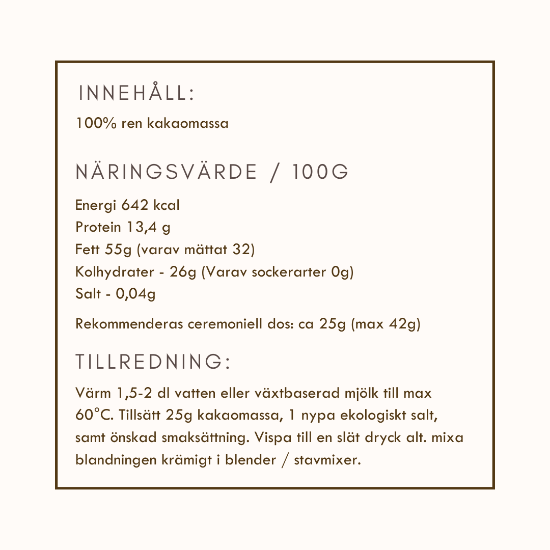 innehåll och recept kakao